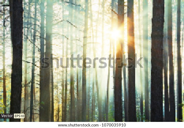 Vector Pixel Art 8bit Sunset Woods Stock Vector (Royalty Free) 1070035910