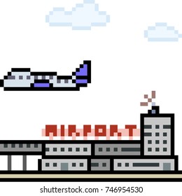 vector pixel art airport isolated