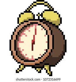 Vector Pixel Art Alarm Clock Isolated Cartoon