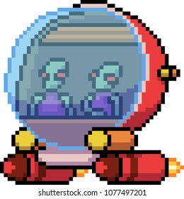 Vector Pixel Art Alien Ship Isolated Cartoon