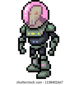 Vector Pixel Art Alien Space Suit Isolated Cartoon