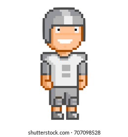 Vector Pixel Art American Football Player On White Background.