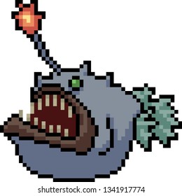 vector pixel art anglerfish isolated cartoon