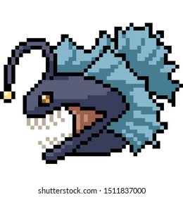 vector pixel art anglerfish isolated cartoon