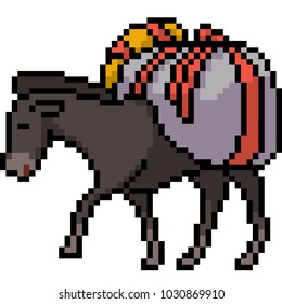 Vector pixel art animal burro transporte de dibujos animados aislados