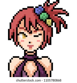 Vector Pixel Art Anime Girl Isolated 스톡 벡터(로열티 프리) 1105780868