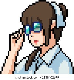 vector pixel art anime girl isolated cartoon