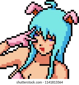 vector pixel art anime girl isolated cartoon