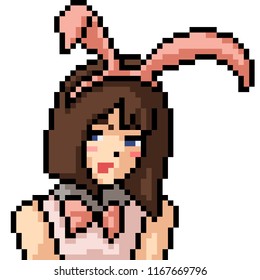 vector pixel art anime girl isolated cartoon