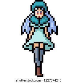 vector pixel art anime girl isolated cartoon