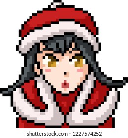 vector pixel art anime girl isolated cartoon