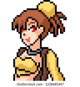 vector pixel art anime girl isolated cartoon