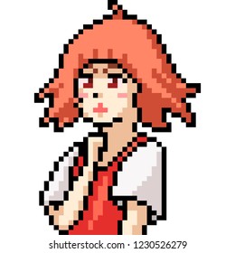 vector pixel art anime girl isolated cartoon