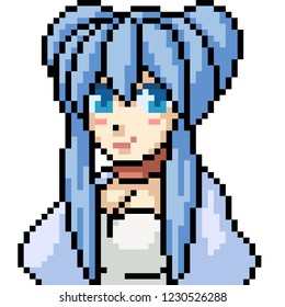 vector pixel art anime girl isolated cartoon