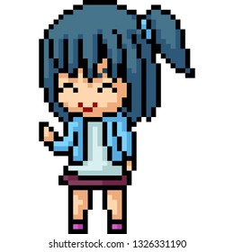 vector pixel art anime girl isolated cartoon