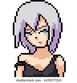 vector pixel art anime girl isolated cartoon