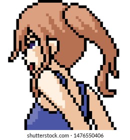 vector pixel art anime girl isolated cartoon