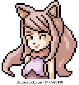 vector pixel art anime girl isolated cartoon