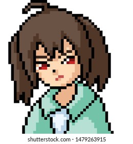 vector pixel art anime girl isolated cartoon