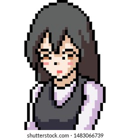 vector pixel art anime girl isolated cartoon