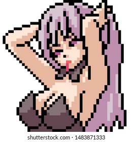 vector pixel art anime girl isolated cartoon