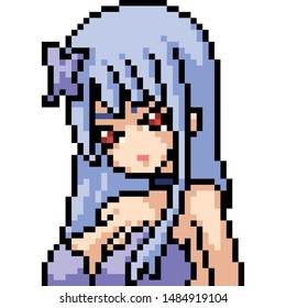 vector pixel art anime girl isolated cartoon