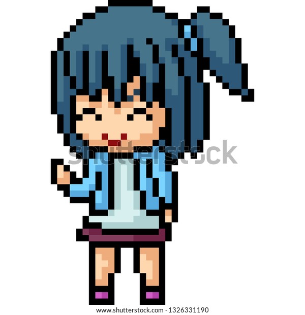 Vector Pixel Art Anime Girl Isolated Cartoon
