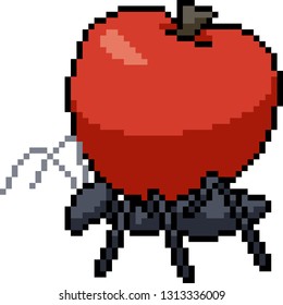 vector pixel art ant carry fruit isolated cartoon