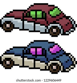 vector pixel art antique car isolated cartoon
