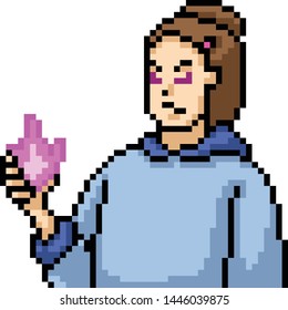 vector pixel art asian wizard isolated cartoon