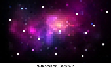 Vector pixel art background with space and stars