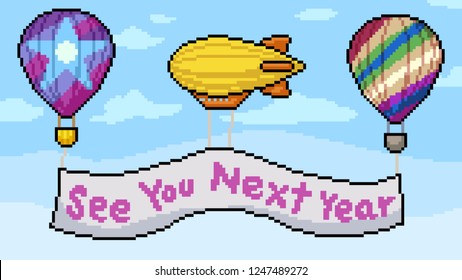 vector pixel art balloon sign scene cartoon