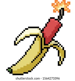 vector pixel art banana dynamite isolated cartoon