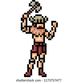 vector pixel art barbarian warrior isolated cartoon