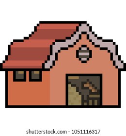 vector pixel art barn farm isolated cartoon