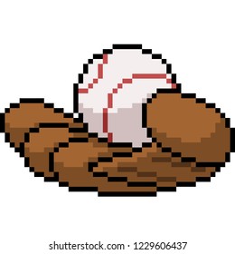 vector pixel art baseball glove isolated cartoon