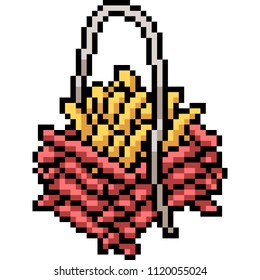 vector pixel art basket french fries isolated cartoon