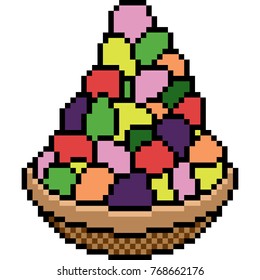 vector pixel art basket fruit isolated
