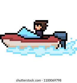 vector pixel art beach boat isolated cartoon