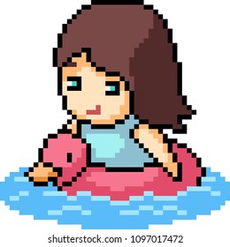 vector pixel art beach kid play isolated cartoon