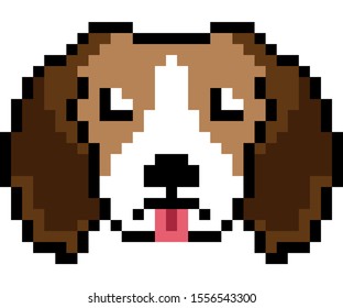 vector pixel art Beagle dog isolated on white background, brown and white dog.
