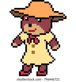 vector pixel art bear doll isolated
