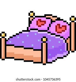 vector pixel art bed romance isolated cartoon