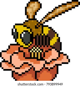 vector pixel art bee flower isolated