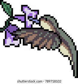 vector pixel art bird drink juice isolated
