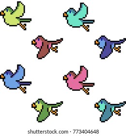 Vector Pixel Art Bird Fly Isolated