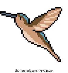 Vector Pixel Art Bird Fly Isolated