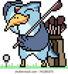 Vector Pixel Art Bird Golf Isolated