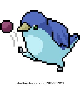 vector pixel art bird play ball isolated cartoon