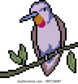 vector pixel art bird stand branch isolated